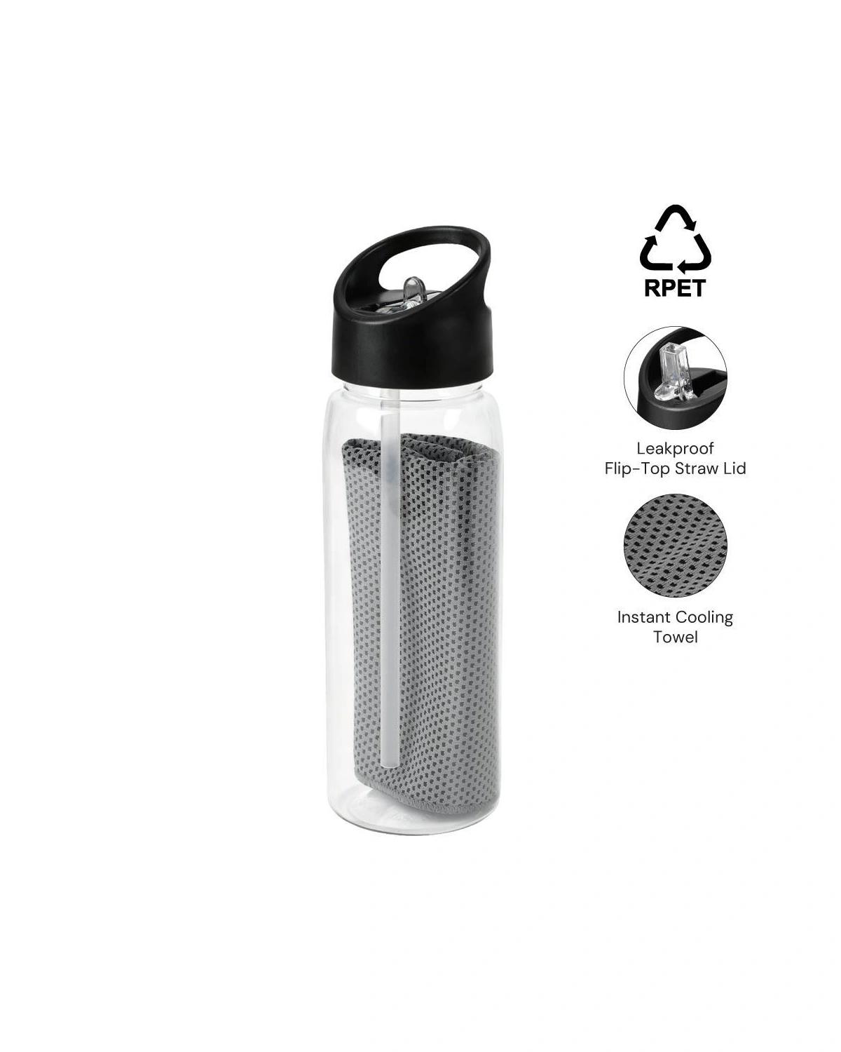 Cegoga - - DEVON RPET Cooling Towel in RPET Bottle 800 ml - Black