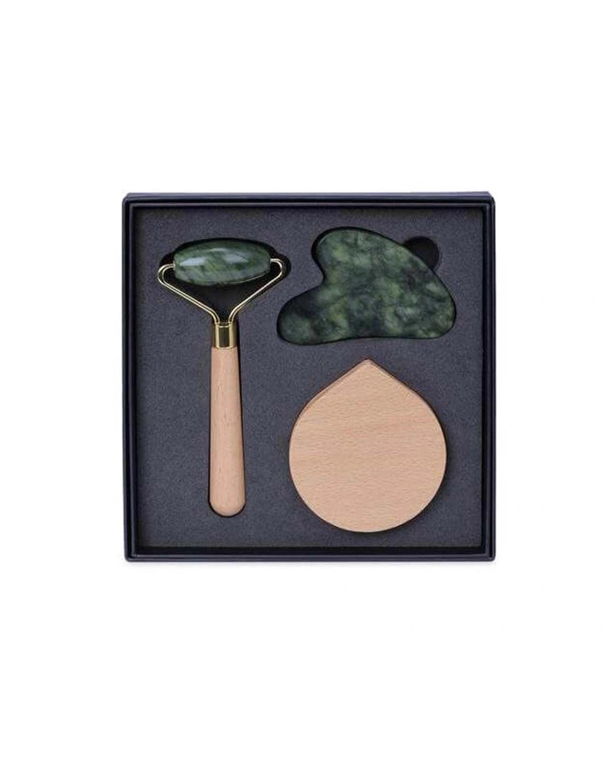 Dogala - LUNA - Set of Jade Face Roller, Guasha and Mirror
