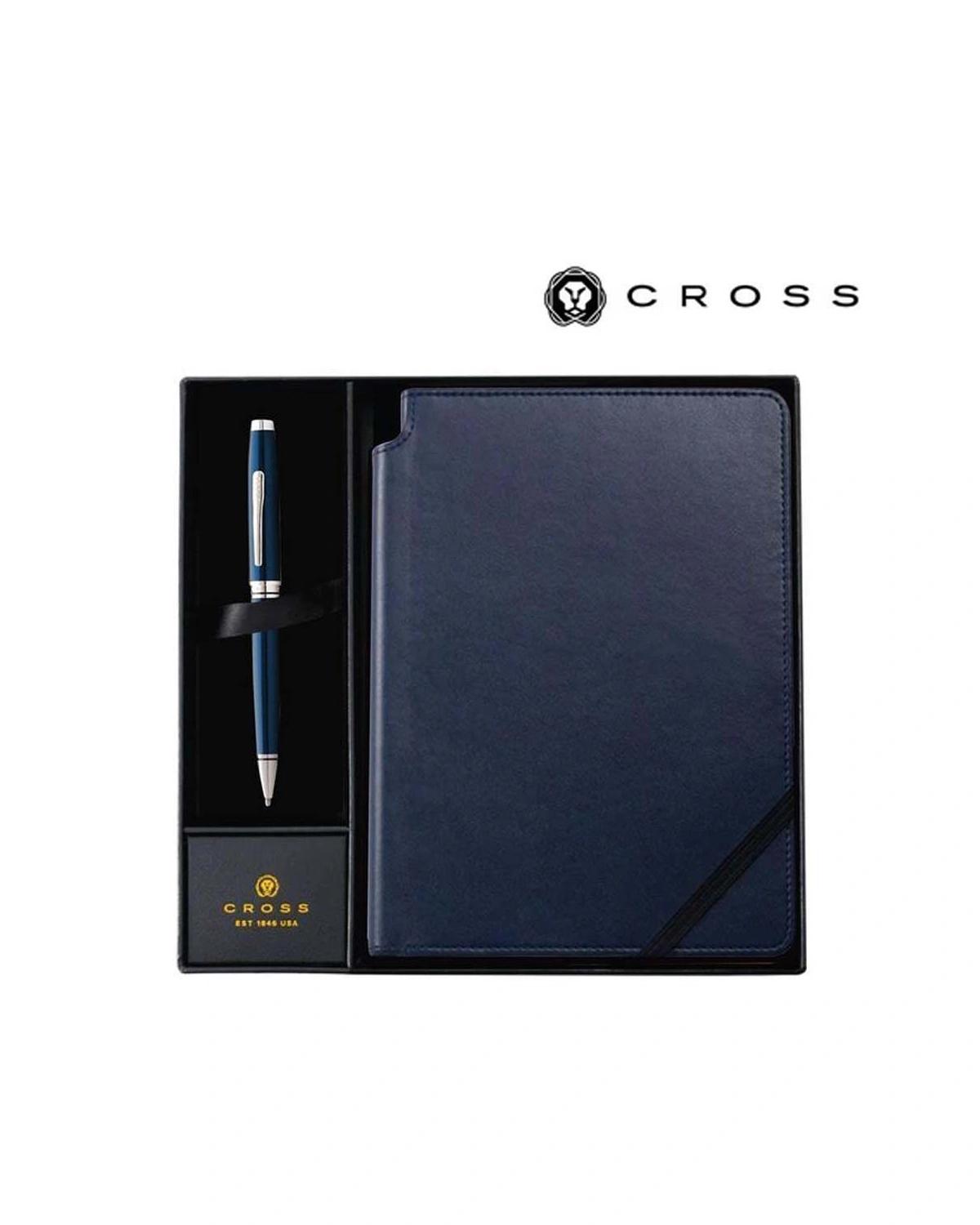 Lidagi - Cross Coventry Blue Lacquer Ballpoint Pen with Classic Blue Journal Gift Set