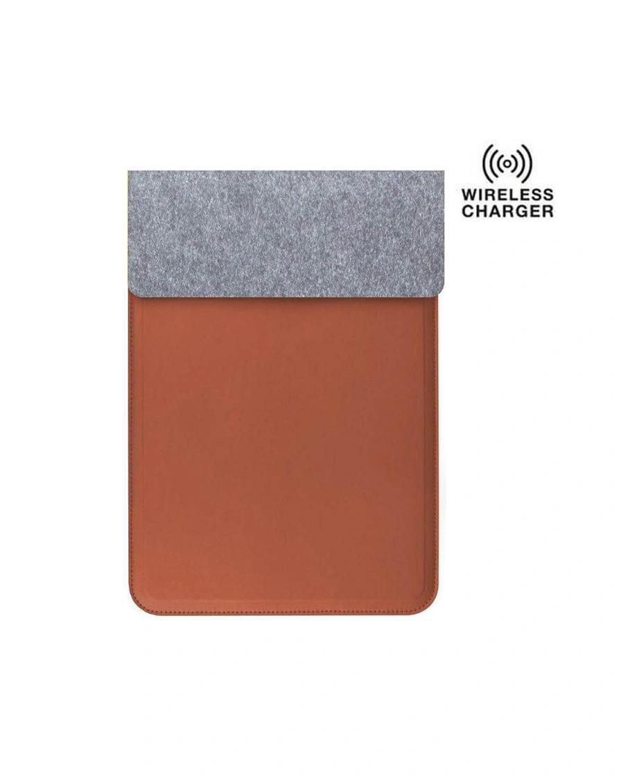 Bakefe - CAMDEN - 14" Felt Laptop Sleeve With 15W Magnetic Charger - Tan