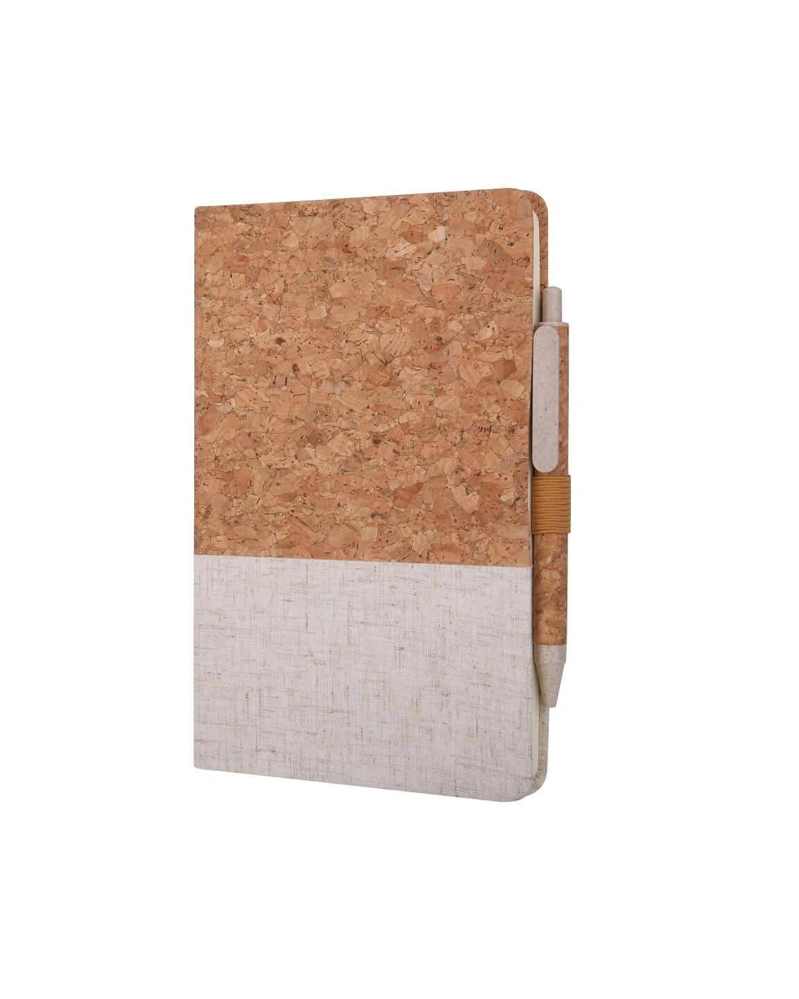 Dibega - BORSA - eco-neutral Set of A5 Cork Fabric Hard Cover Notebook and Pen - White
