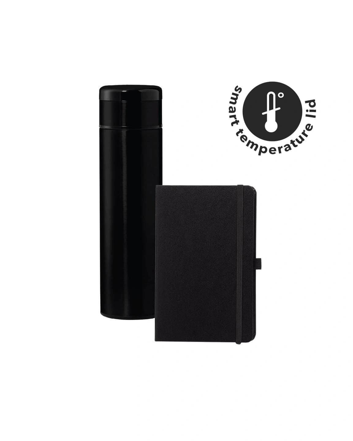Bebogi - SARGAN - Vacuum Flask with Temperature Lid and Notebook Gift Set - Black