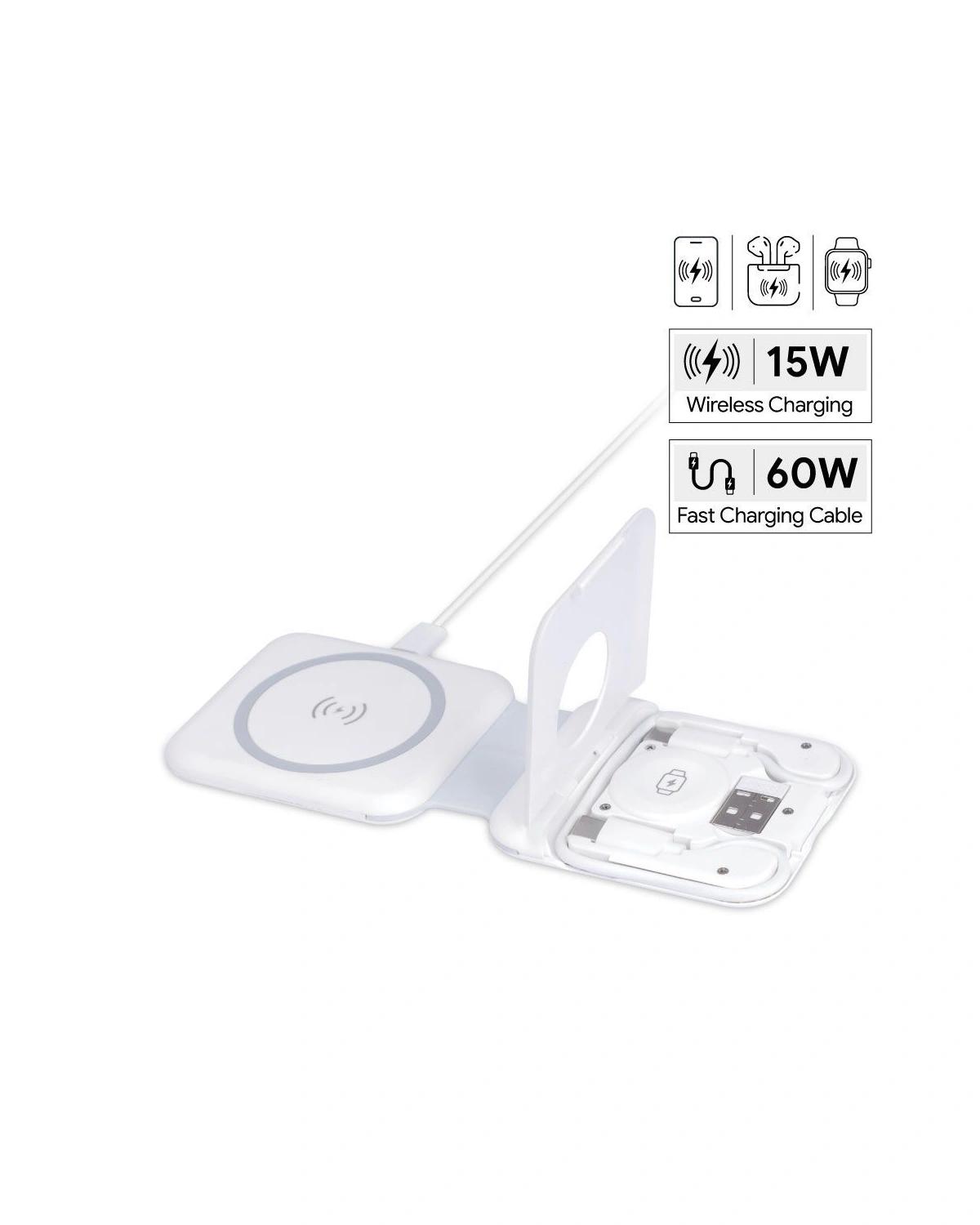 Deceka - TURIN - @memorii Foldable Wireless Charger and Multicable Set - White