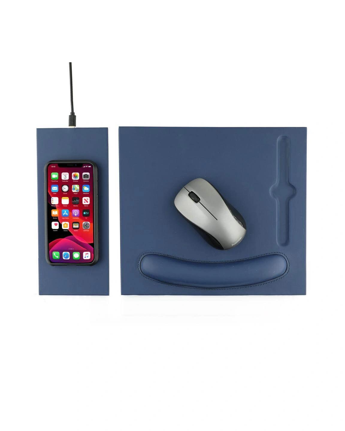 Fekaga - DOBERAN - @memorii 10W Wireless Charger PU Mouse Pad - Navy Blue