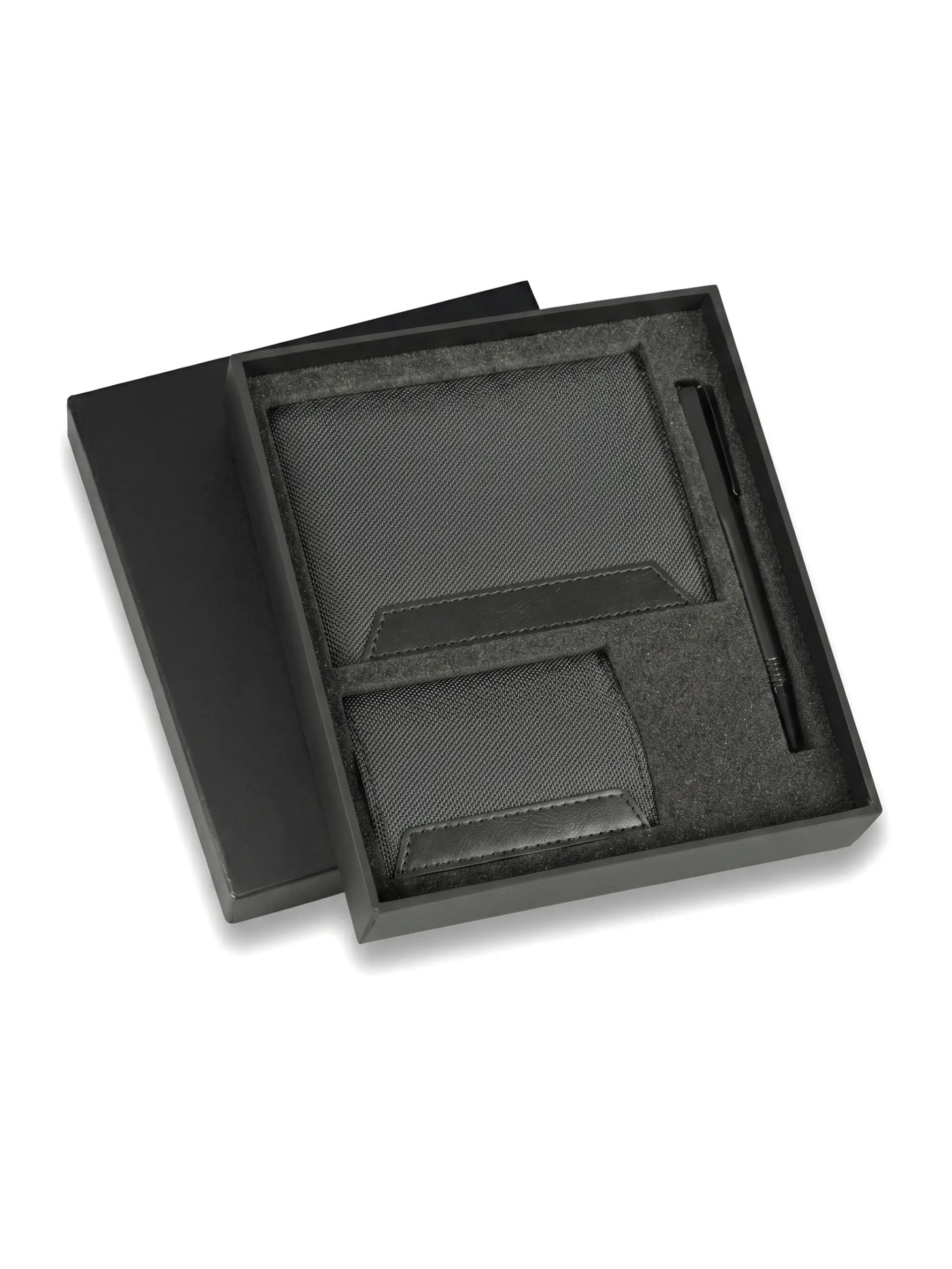 Linima - Executive Set of Passport Cover Name Card Holder and Metal Pen - Black