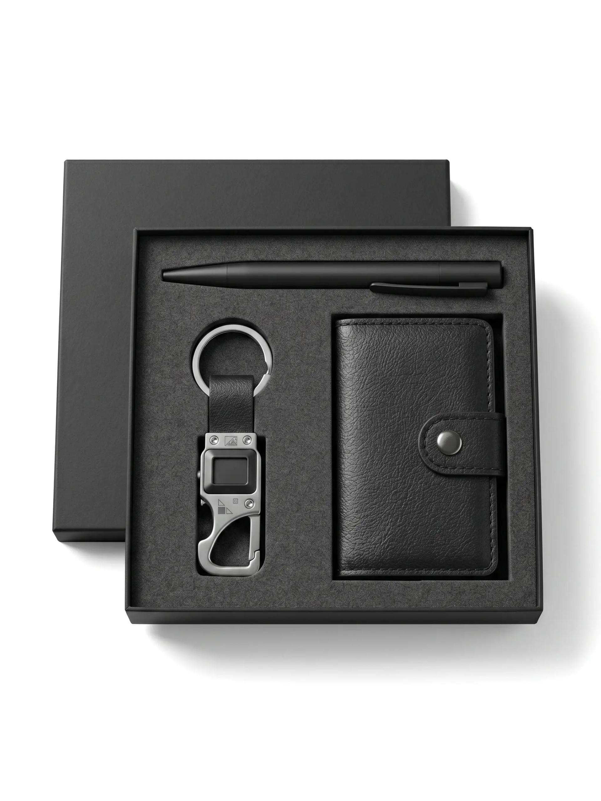 Petuko - Set of RFID Card Holder Key Chain and Pen - Black