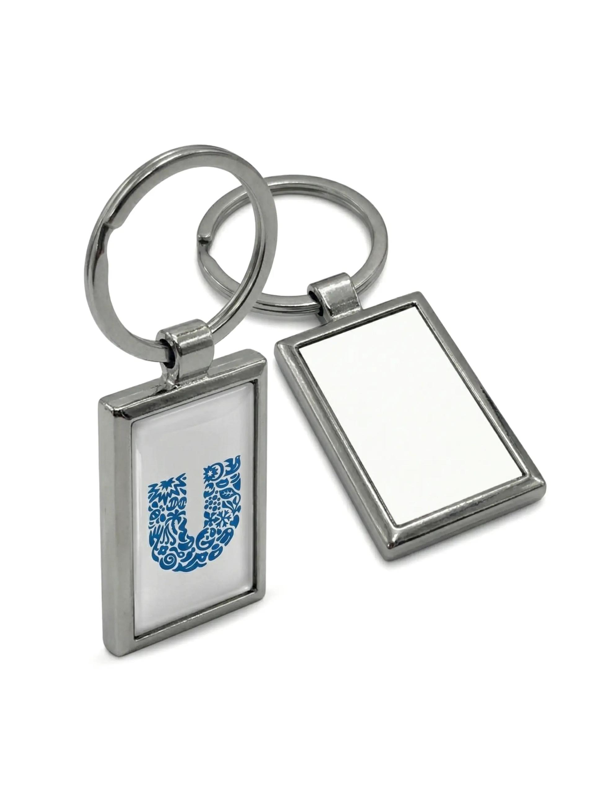 Aesake - Rectangle Metal and Wooden Keychain with Shiny Chrome