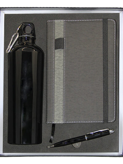 Corporate Promotional Gift Set - A5 Notebook, Sports Water Bottle & Metal Ball Pen - Image 1