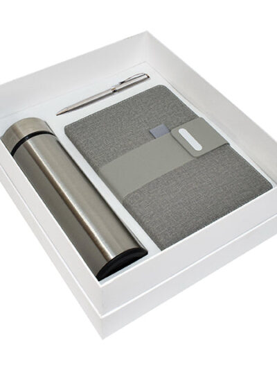 Promotional Gift Set – Grey Notebook, Sports Bottle & Twist Ball Pen - Image 2