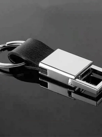 Metal Keychain with Leather Strap – Hook and Loop Design - Image 1