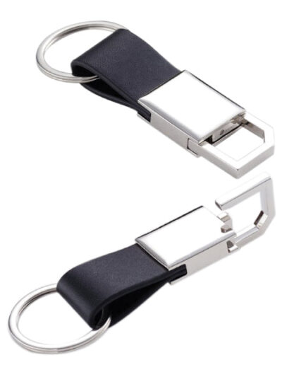 Metal Keychain with Leather Strap – Hook and Loop Design - Image 2