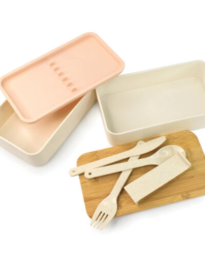 2-Layer Plastic Lunch Box with Cutlery Set - Image 1