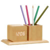 Bamboo Pen Holder with LCD Digital Clock