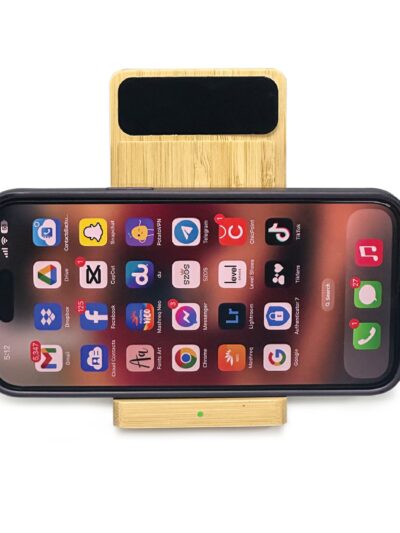 Bamboo Phone Holder Wireless Charger Light Up Logo 02