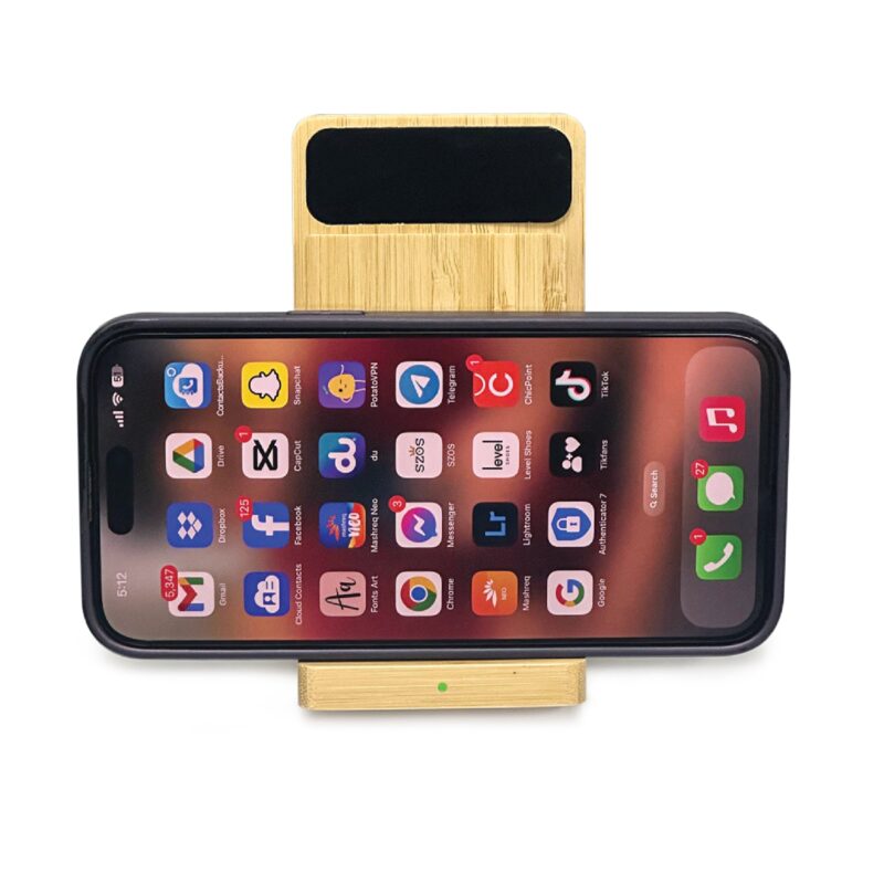 Bamboo Phone Holder Wireless Charger Light Up Logo 02 - Image 1