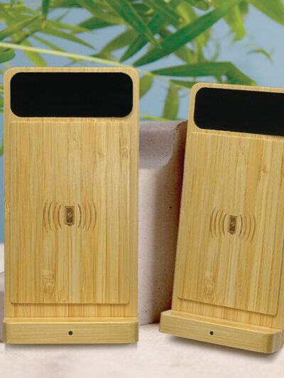 Bamboo Phone Holder Wireless Charger Light Up Logo 02 - Image 2