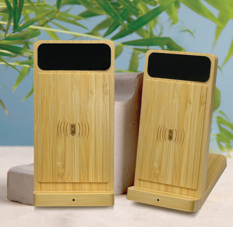 Bamboo Phone Holder Wireless Charger Light Up Logo 02 - Image 2
