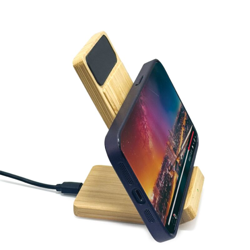Bamboo Phone Holder Wireless Charger Light Up Logo 02 - Image 3