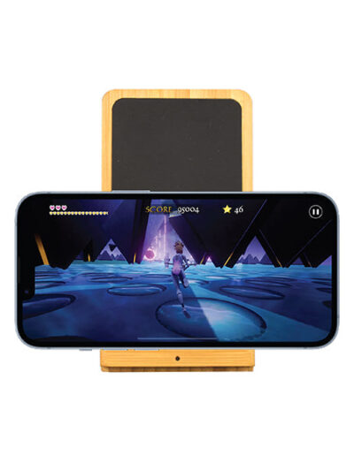 Bamboo Phone Holder Wireless Charger Light Up Logo - Image 2