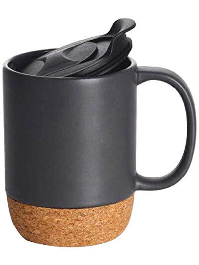 Ceramic Mug with Cork Bottom – 350ml, Splash-Proof Lid - Image 1