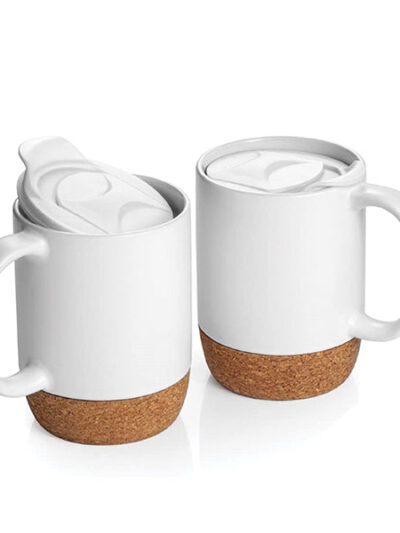 Ceramic Mug with Cork Bottom – 350ml, Splash-Proof Lid - Image 2
