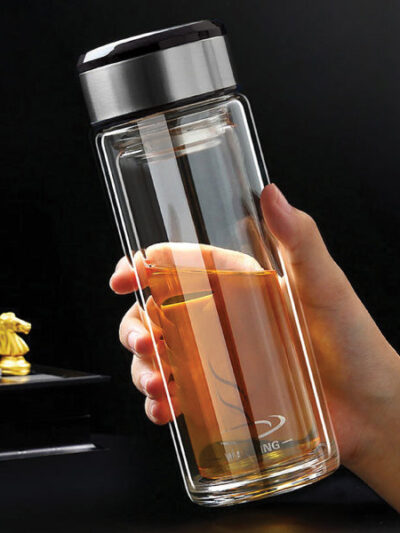 Double Wall Glass Insulation Bottle – 500ml, Steel Cup Cover - Image 2