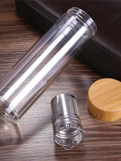 Double Wall Glass Insulation Bottle – 750ml, Wooden Cap - Image 1