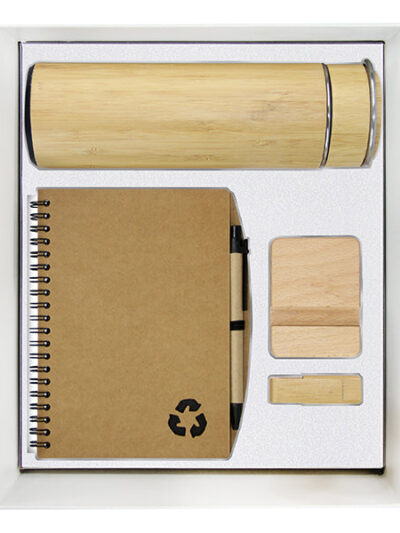 Eco-Friendly Gift Set – Bamboo Drinkware, Wooden USB Flash Drive, Eco Notebook & Wooden Mobile Stand