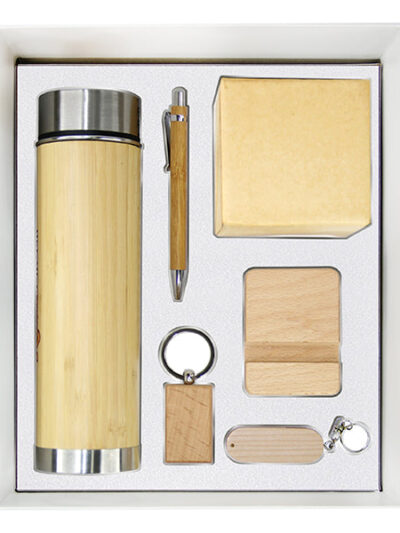 Eco-Friendly Gift Set – Bamboo LED Temperature Bottle, Wooden USB Flash Drive, Pen, Keychain & More - Image 1
