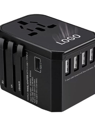Light-Up Logo Universal Travel Adapter – Type-C + 4 USB - Image 1
