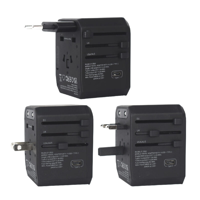 Light-Up Logo Universal Travel Adapter – Type-C + 4 USB - Image 4
