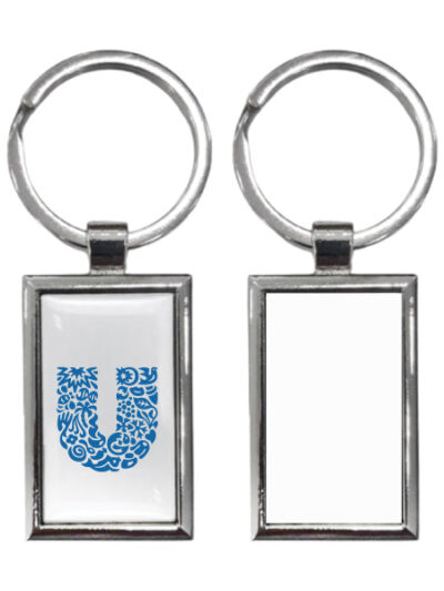 Metal and Wooden Rectangle Keychain – Chrome Finish - Image 1