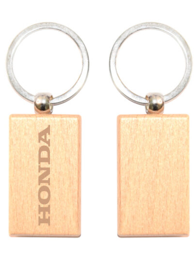 Metal and Wooden Rectangle Keychain – Chrome Finish - Image 2