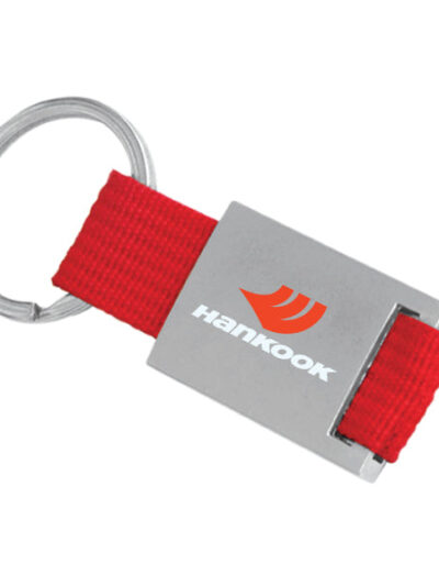 Metal Keychain with Colored Fabric Strap – Matte Silver Finish - Image 2