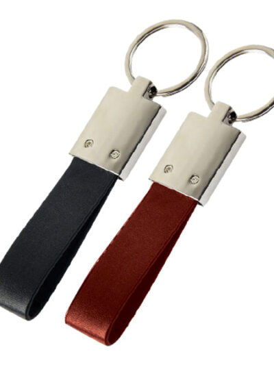 Metal Keychains with Leather Strap – Silver Plate & Split Ring - Image 2