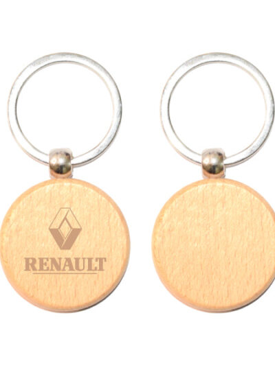 Metal Round Keychain with Wooden Detail – Split Ring Design - Image 2