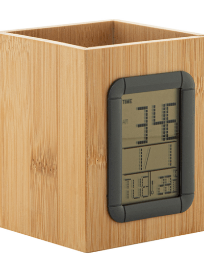 Mini Wooden Digital Alarm Clock with Pen Holder - Image 2