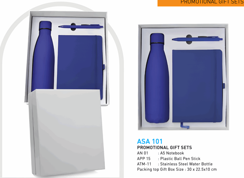Promotional Gift Set – A5 Notebook, Ball Pen & Stainless Steel Water Bottle - Image 1