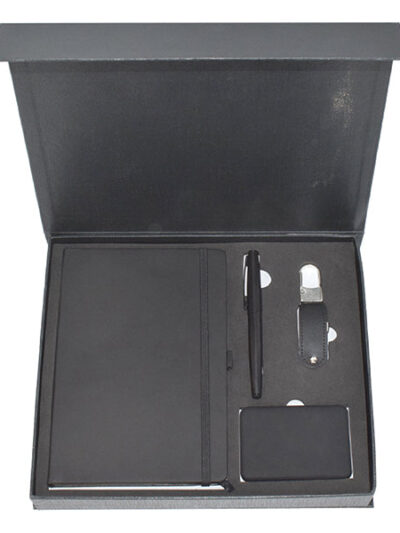 Promotional Gift Set – A5 Notebook, Metal Pen, Leather USB & Light-Up Power Bank - Image 1
