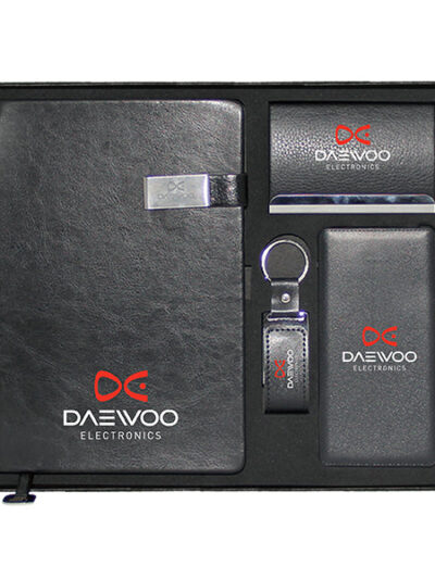 Promotional Gift Set – A5 PU Notebook, Business Card Holder, Leather & Metal USB Flash Drive & Slim Power Bank - Image 2
