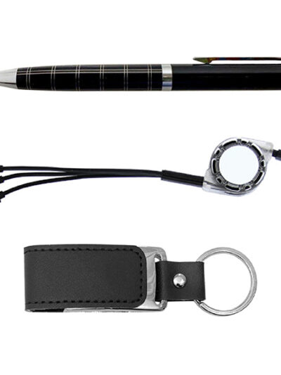 Promotional Gift Set – A5 PU Notebook, Flexible 3-in-1 USB Charging Cable, Leather & Metal USB Flash Drive, Metal Twist Pen - Image 2