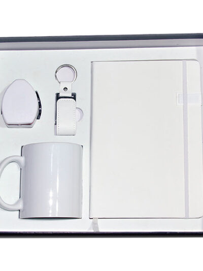 Promotional Gift Set – A5 PU Notebook with USB, Leather USB Drive, Travel Adapter & Coffee Mug - Image 1