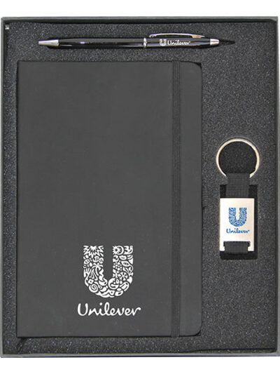 Promotional Gift Set – Black PU Notebook, Metal Pen & Keychain - Image 2