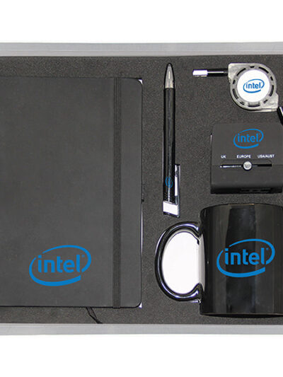 Promotional Gift Set – Black PU Notebook, Mug, Charging Cable, Adapter & Stylus Pen - Image 1