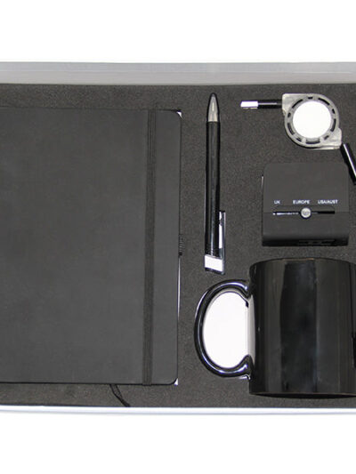 Promotional Gift Set – Black PU Notebook, Mug, Charging Cable, Adapter & Stylus Pen - Image 2
