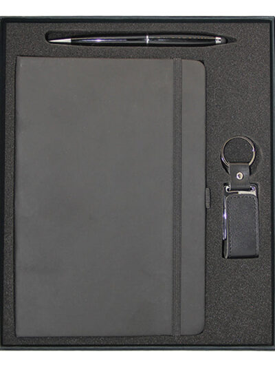 Promotional Gift Set – Black PU Notebook, USB Drive & Stylus Pen - Image 1