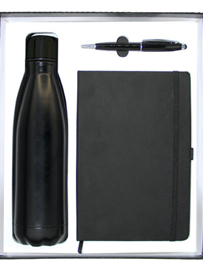 Promotional Gift Set – Black PU Notebook, Water Bottle & Stylus Pen - Image 1