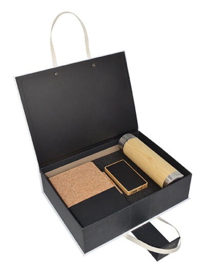 Promotional Gift Set – Cork A5 Notebook, Bamboo Power Bank & LED Temperature Bottle - Image 2