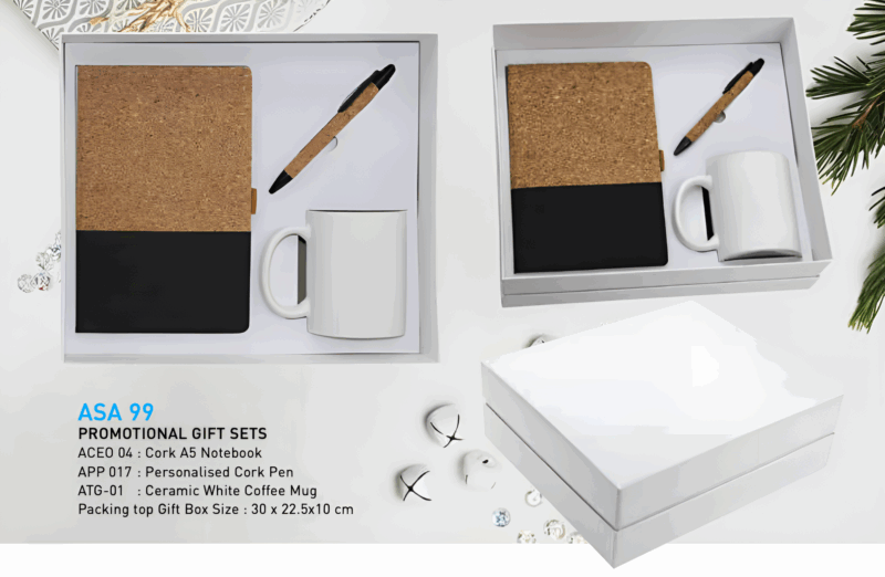 Promotional Gift Set – Cork A5 Notebook, Cork Pen & Ceramic Coffee Mug - Image 1
