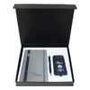 Promotional Gift Set – Grey A5 Notebook, Metal Pen & Light-Up Logo Power Bank